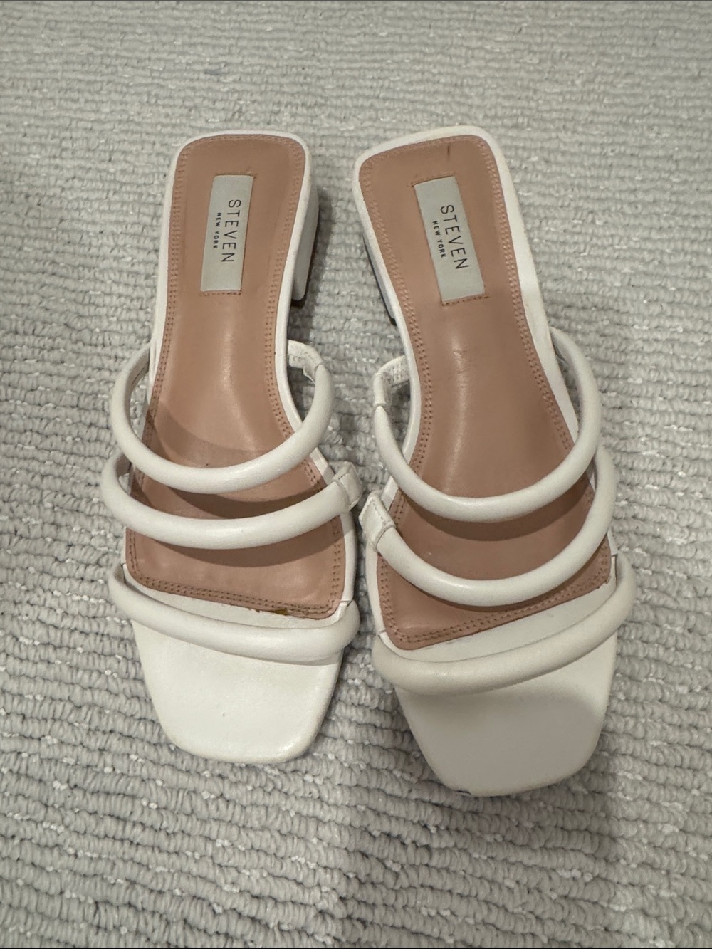 Steven By Steve Madden White Triple-Strap Square-Toe Block Sandals